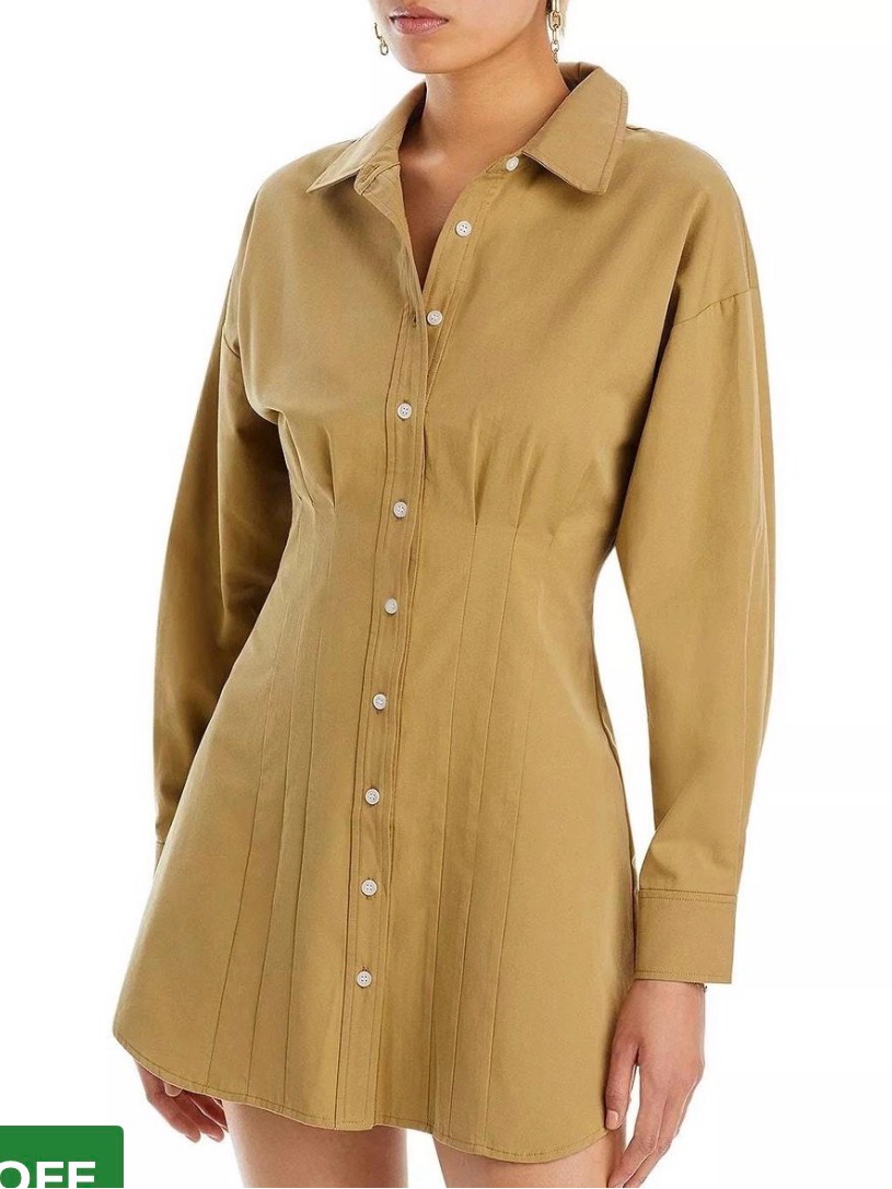 Wayf Libby Tailored Button-Front Shirt Dress In Camel Cotton